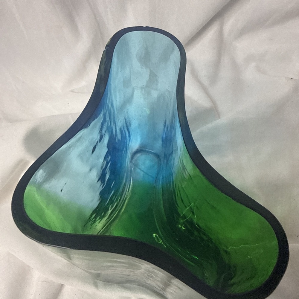 Southern Living Green Blue Aqua Art Glass Vase Abstract Wave Coastal Vase Sea - Picture 6 of 9